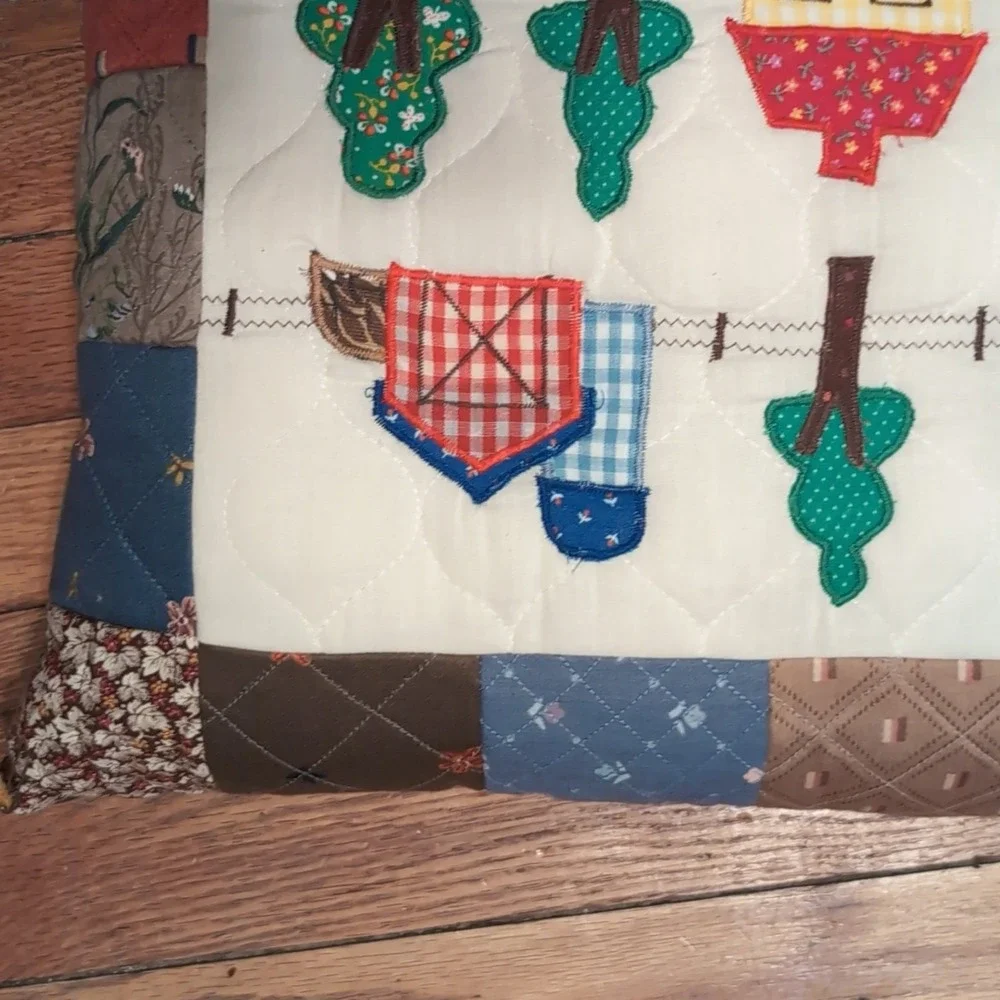 Handmade Quilted Patchwork Farm Scene Decorative Throw Pillow 14x14